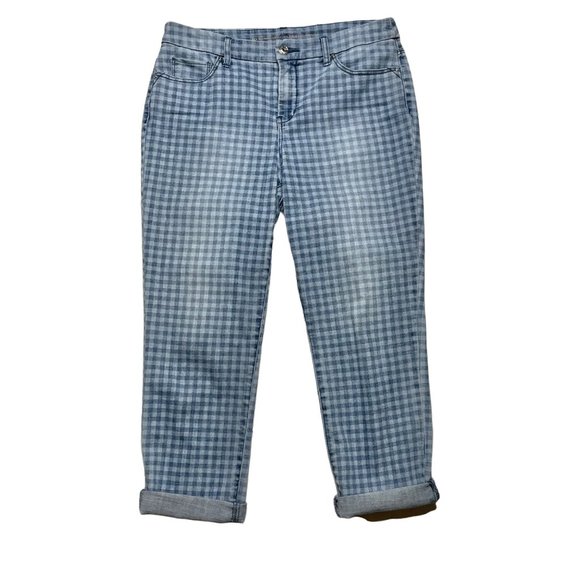 Chico’s 8 So Slimming Girlfriend Crop jeans blue gingham - Picture 2 of 9